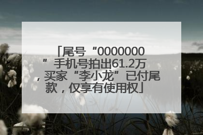 尾号“0000000”手机号拍出61.2万，买家“李小龙”已付尾款，仅享有使用权
