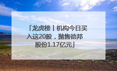 龙虎榜丨机构今日买入这20股，抛售德邦股份1.17亿元
